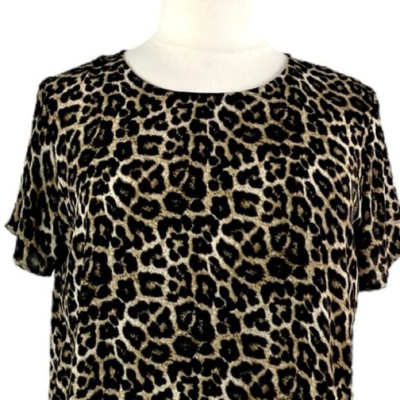 Chelsea & Theodore Tunic Top Short Sleeves Leopard Print Women’s Size XL - Picture 5 of 10